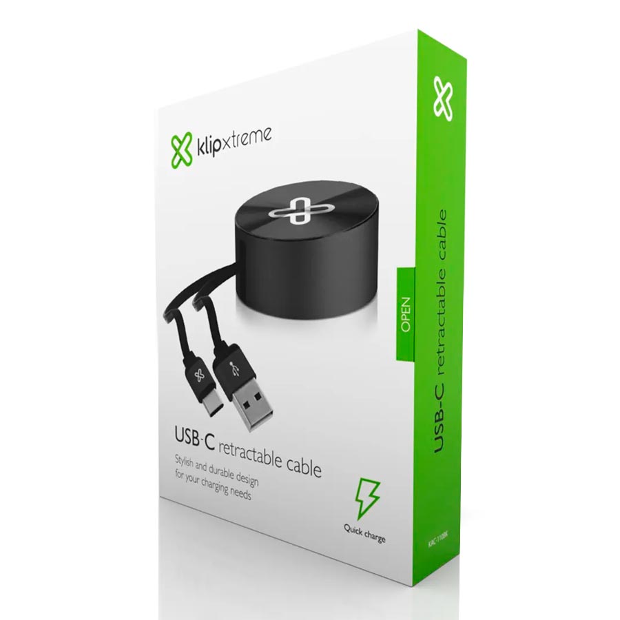cable-klip-xtreme-retractil-usb-a-a-usb-c-plano-1m-carga-rapida-negro
