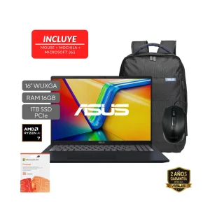 LAPTOP ASUS VIVOBOOK 16 AMD R7 AI 350 2.0GHZ-16GB-1TB-QUIET BLUE-16"WUXGA-W11+MOCH+MO+OFFICE365
