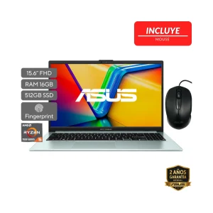 LAPTOP ASUS VIVOBOOK GO 15 AMD R5-40 2.8GHZ-16GB-512GB SSD-GREEN-15.6"FHD+MOUSE+W11