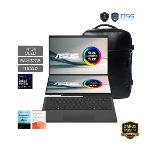 LAPTOP ASUS ZENBOOK DUO CORE ULTRA X7 358H 1.9GHZ-32GB-1TB SSD-GRAY-14"3K TOUCH-W11+FORRO