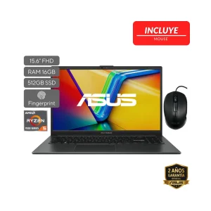 LAPTOP ASUS VIVOBOOK GO 15 AMD R5-7520U 2.8GHZ-16GB-512GB SSD-MIXED BLACK-15.6"FHD+MOUSE+W11