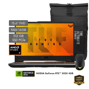 LAPTOP ASUS TUF GAMING A15 AMD R7-170 3.2GHZ-16GB-512GB SSD-TG RTX3050 4GB-BLACK-15.6"FHD-W11