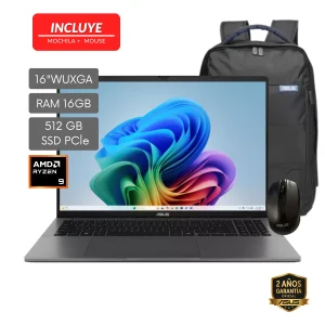 LAPTOP ASUS VIVOBOOK S16 AMD R9-270 4.0GHZ-16GB-512GB SSD-MATTE GRAY-16"WUXGA-W11+MOCHILA+MOUS